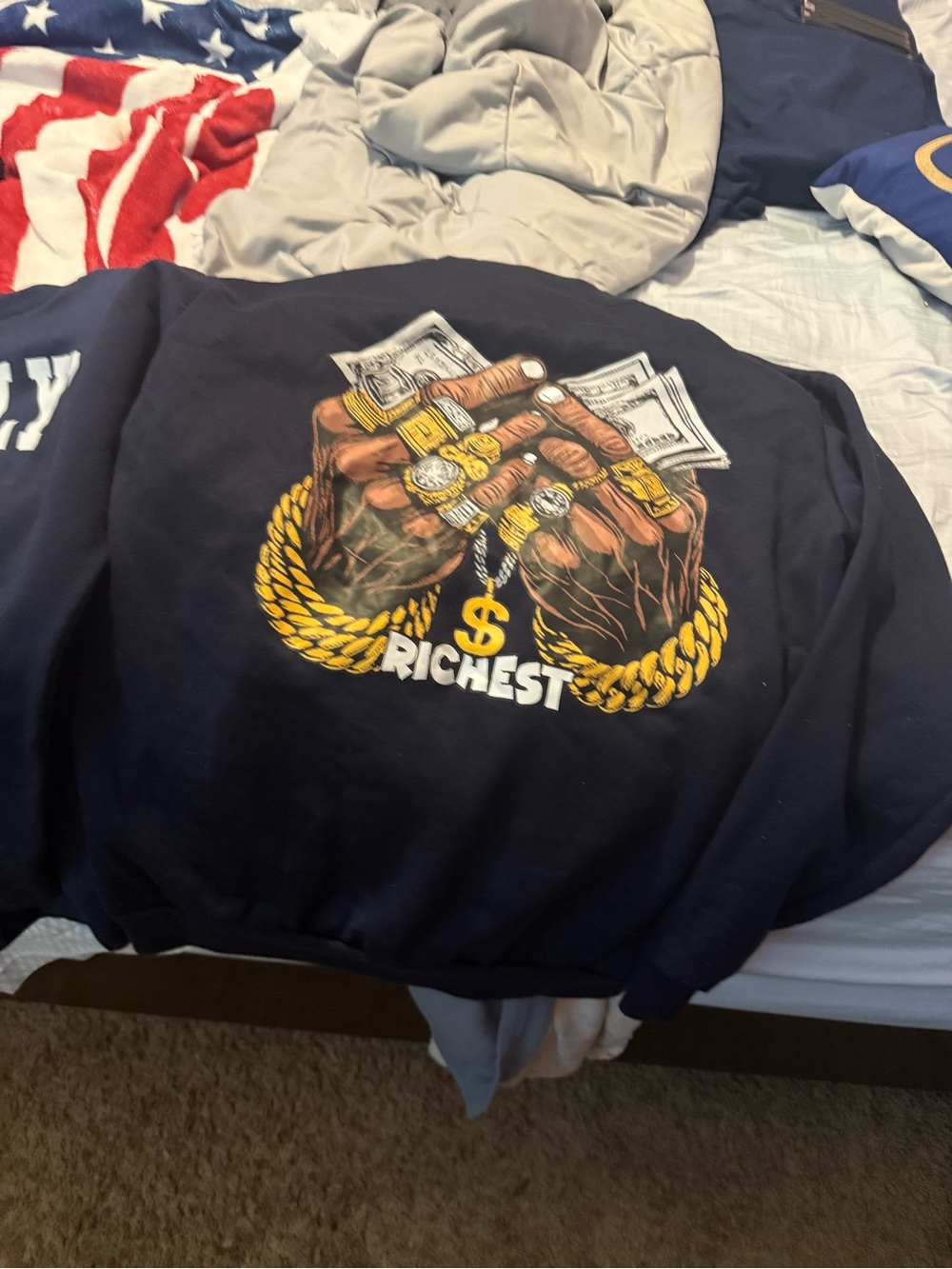 Richest Graphic Crewneck Sweater - Navy Blue